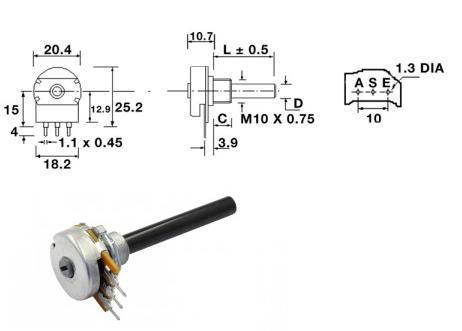 CIP 20 C-KS LIN 2,2 K  Poti 20/6 mono lin 2,2K