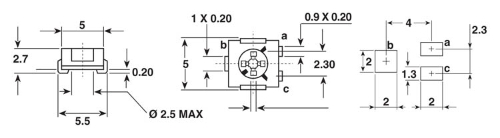 TS53YL001K  SMD Trimmer 1,0K 0,25 Watt  5x5mm
