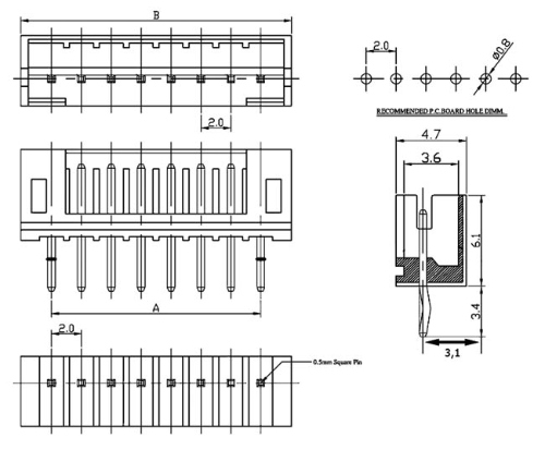CSV2G/2  Stiftleiste 2p gerade RM2,0mm