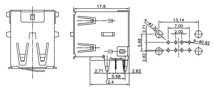 USB-A-Buchse Printmontage  USB/BU2A