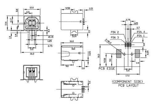 USB-B-Buchse SMD 90Gr.  UBU1BSMD