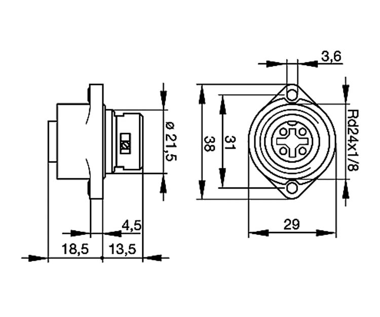 CA3GD  Aufbaubuchse mit Flanch 3pol+