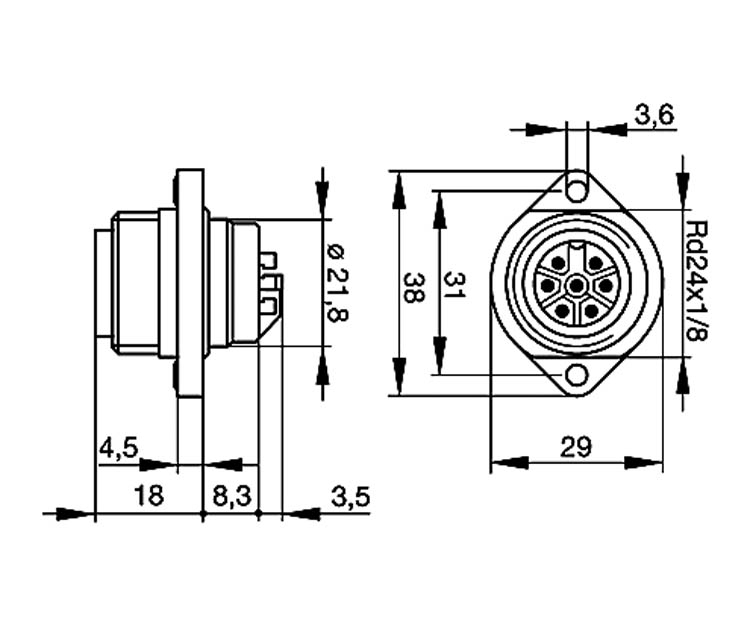 CA6GS  Aufbaustecker mit Flanch 6pol+
