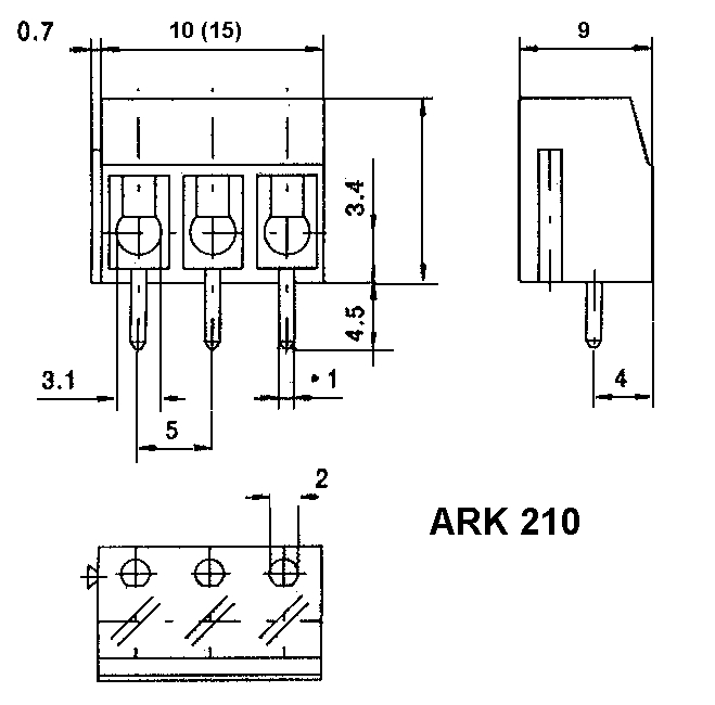 ARK210/3  AR-Klemmen 250V 3-pol. (w) grau