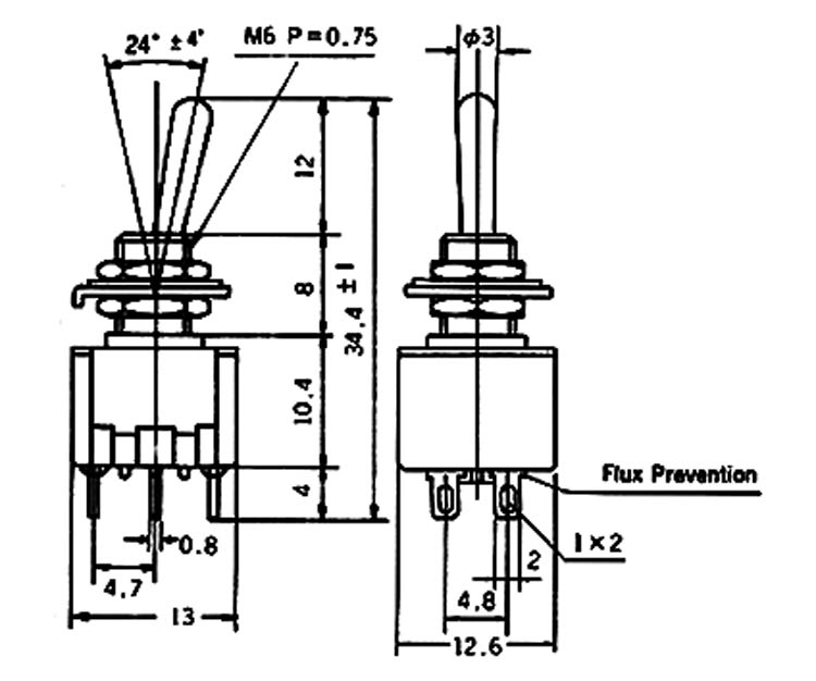 MS245  EIN-EIN 2pol  Sub.Min.Kippsch.2xUm 28VDC 3A l?t