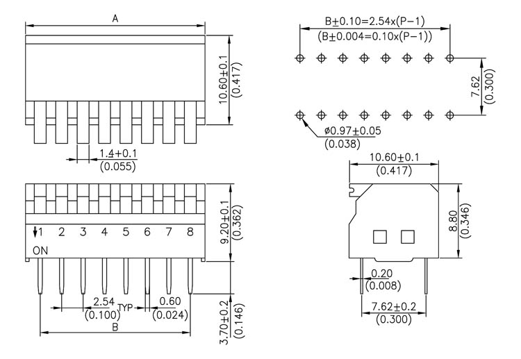 DP04  Mini-Piano-DIP-Schalter 4-pol.  25/50mA/24VDC