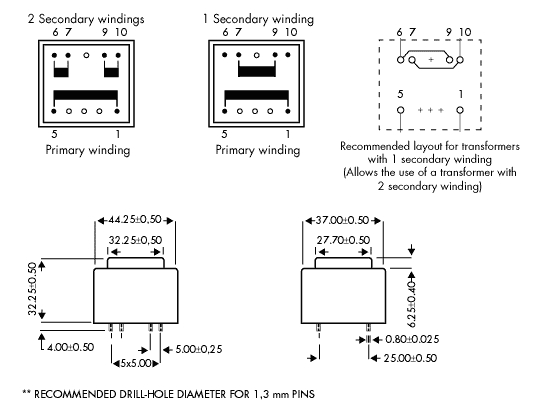 PT 5,0VA/2x15V  Printtrafo 5,0VA EI42 2x15V 2x167mA