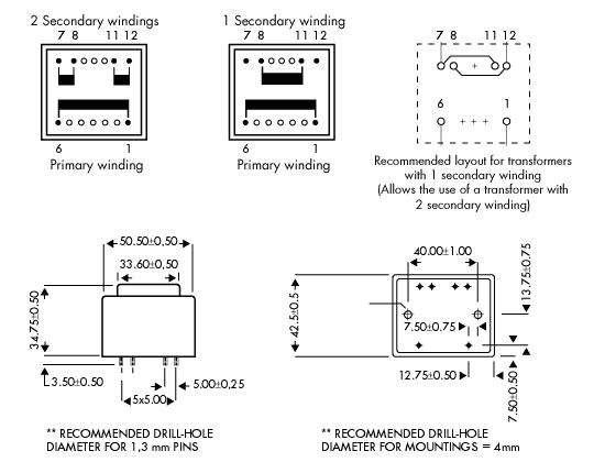 PT 10VA/2x12V  Printtrafo 10VA EI48 2x12V 2x417mA