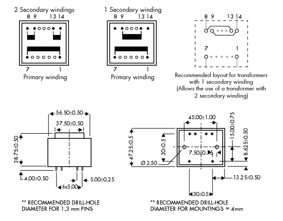 PT 16VA/2x18V  Printtrafo 16VA EI54 2x18V 2x444mA
