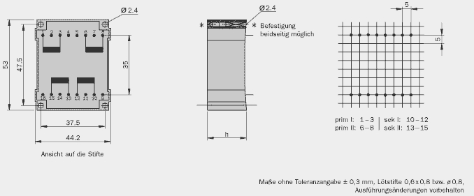 FTR 10.09  10VA 2x4,5V  Flachtrafo 10VA UI30 2x4,5V 2x1,11A