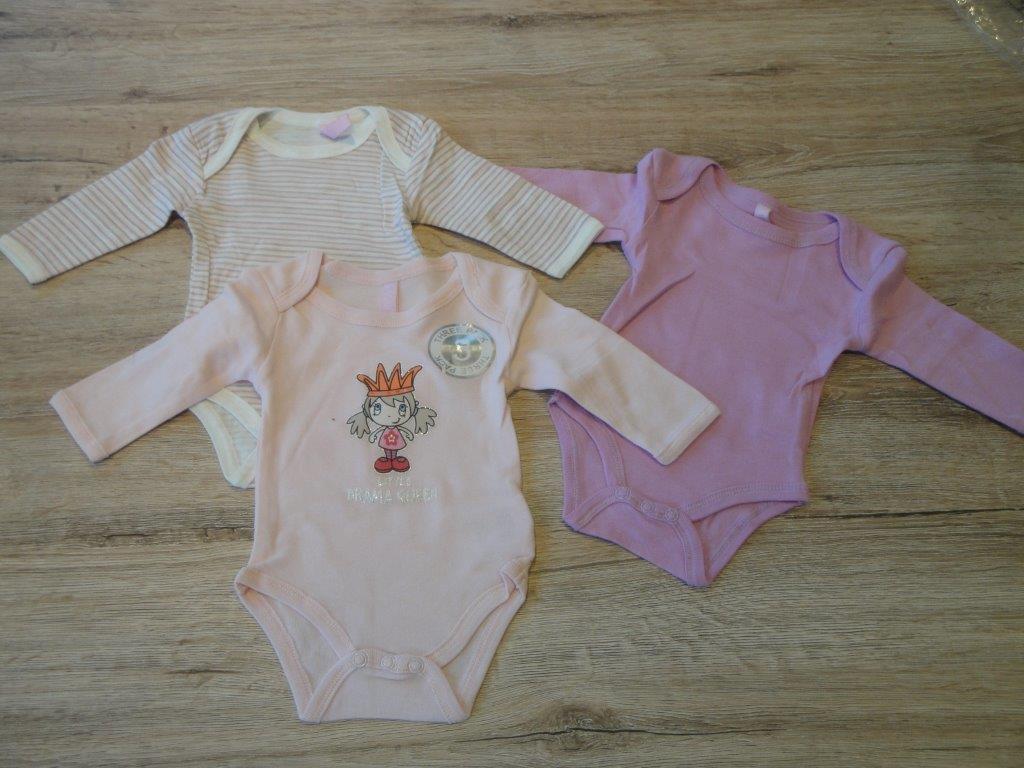Baby Body langarm, Gr��e 68, pink,rosa,gest, Wocom BY-1311L 3er