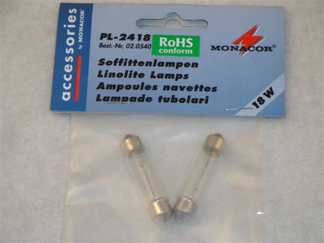 PL-2418 Soffittenlampe 11mm 24V 18Watt 2Stk, Monacor 020540