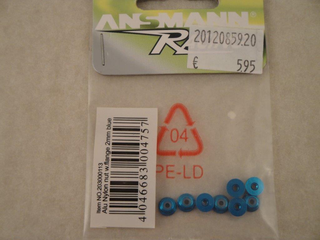 Stopmuttern M2, Alu blau, mit Bund (10Stk.), Ansmann 203000113