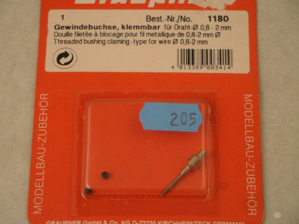 Gewindebuchse klemmbar M2 0,8-2,0mm (1 Stk.),  Graupner 1180