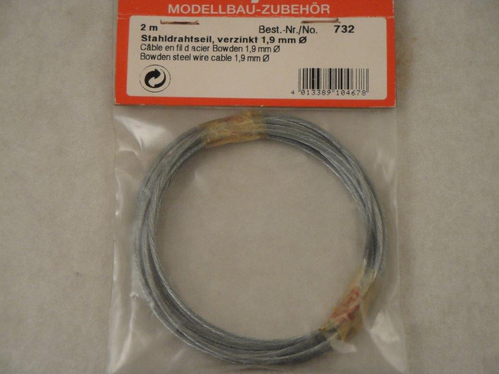 Stahldrahtseil, verzinkt, 2m, 1,9mm,  Graupner 732