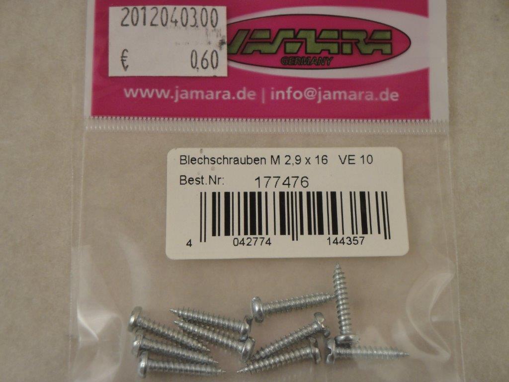 Blechschrauben 2,9 x 16mm, (10Stk.), Jamara 177476
