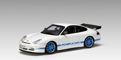 Porsche 911 GT3 RS 2004 (mit blauen Streifen), wei�  1:43  AUTOa