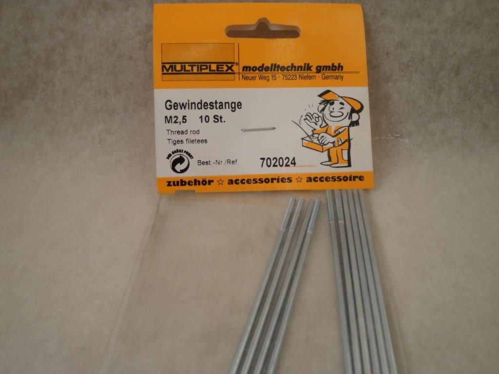 Gewindestange M2,5x20mm , l=200mm /10 Stk.),  Multiplex 702024