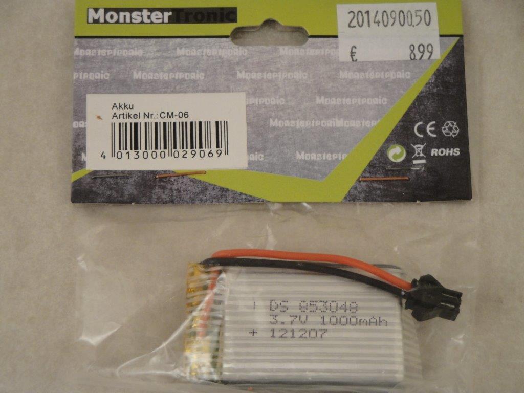 Li-Po 1S 1000mA 3,7V, MonsterTronic CM-06 Li-Po 1S 1000mA 3,7V, MonsterTronic CM-06
